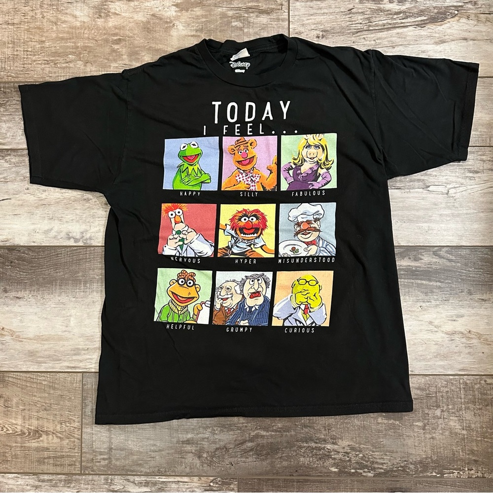 Disney Muppets Black Graphic Short Sleeve Tee with Colorful Character Panels